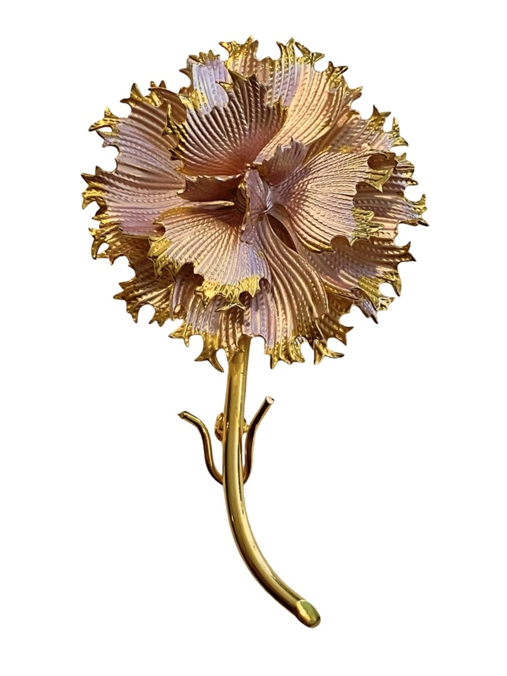 Vintage Pink Enamel & Gold-Tone Carnation Flower Brooch Pin